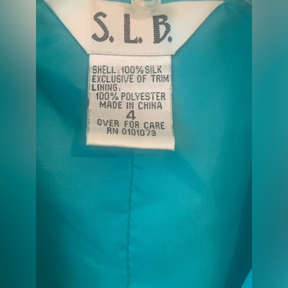 S. L. B. 100% Silk Women’s Jacket With Tiny Beaded Fringe Turquoise Lined Size 4 - Picture 3 of 4